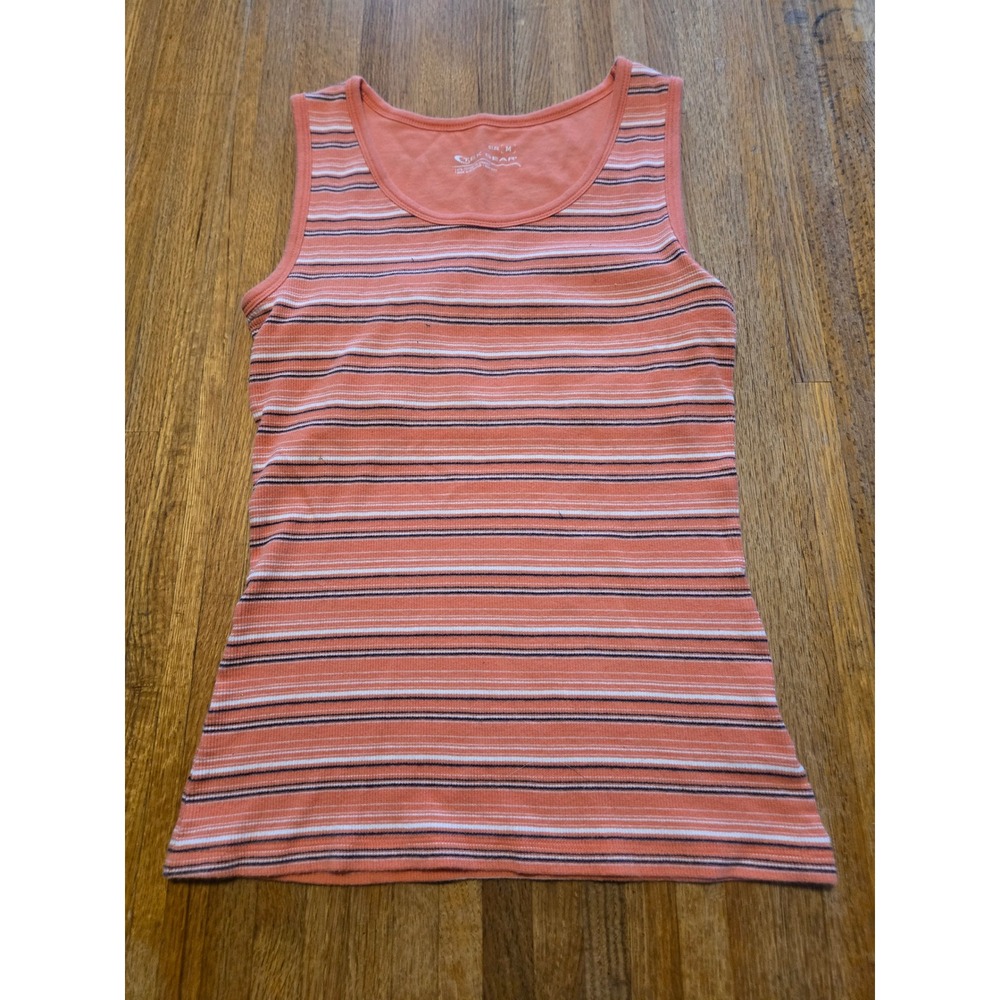 Tek Gear Women Medium Coral Stripe Built-In Bra Round Neck Athletic Tank Top